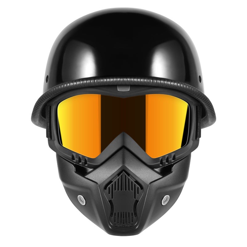 TRUSTERTHEE Motorcycle Half Helmets with Face Shield  German Style Motorcycle Helmet for Adult Men Women  DOT Approved Retro Half Shell Helmet for Moped Cruiser Scooter (XX-Large  1Bright Black) - Image 1